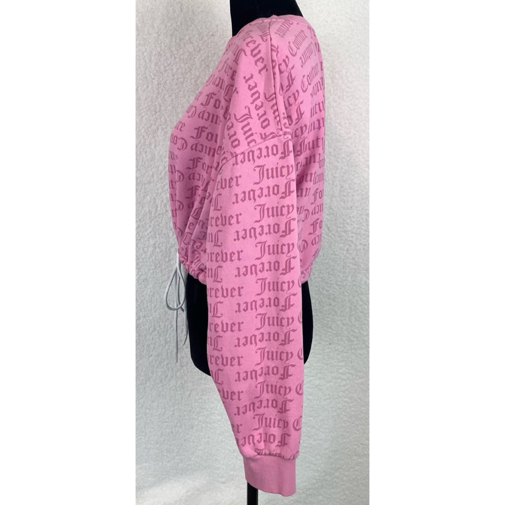 JUICY COUTURE x F21 • Pink Logo Print Long Sleeve Cropped Tie Sweatshirt, M - Picture 7 of 16